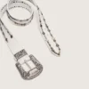 Damen-Gürtel aus weissem Leder mit farbigen Nieten