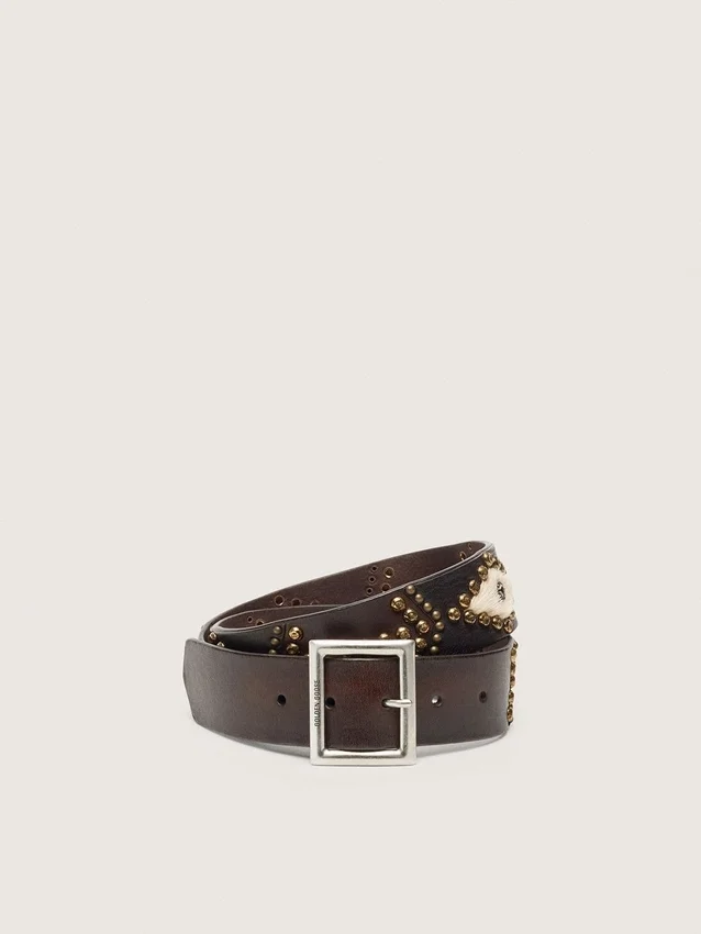Damen-Gürtel «Sierra» aus Mahagoni-Leder mit Ziernieten
