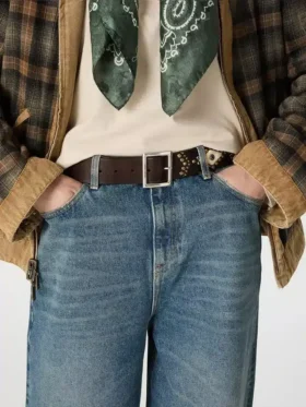 Damen-Gürtel «Sierra» aus Mahagoni-Leder mit Ziernieten