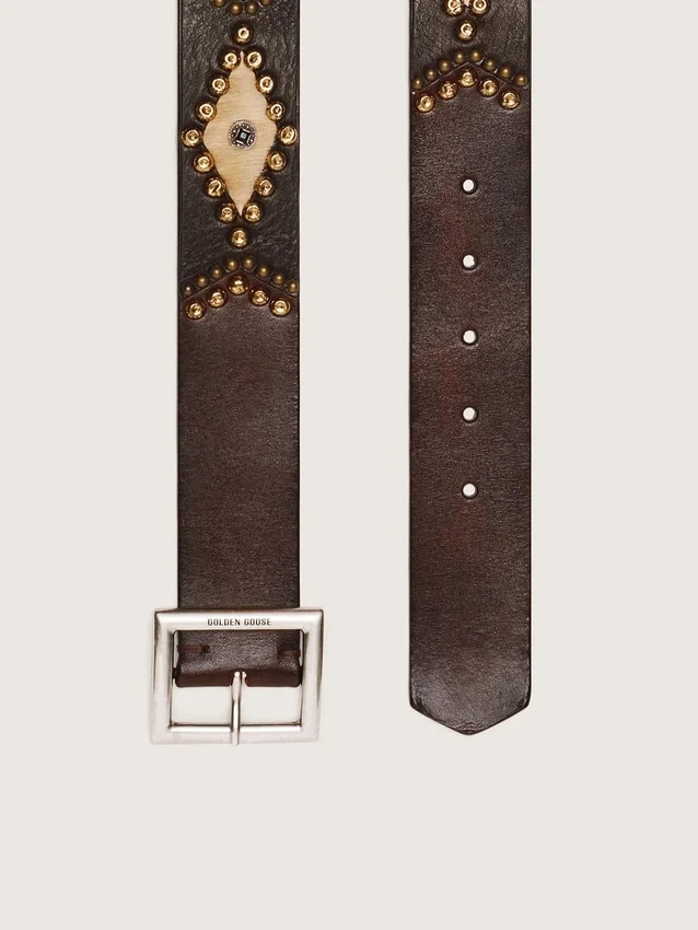 Damen-Gürtel «Sierra» aus Mahagoni-Leder mit Ziernieten