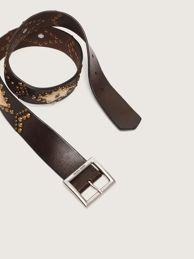 Damen-Gürtel «Sierra» aus Mahagoni-Leder mit Ziernieten