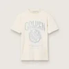 Damen-Hemd aus gealterter weisser Baumwolle mit Vintage-Print