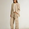 Damen-Hemd aus gealterter weisser Baumwolle mit Vintage-Print