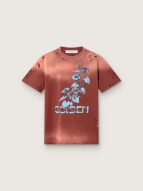 Damen-Hemd aus rostfarbenem Baumwolljersey mit Blumenprint