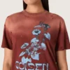 Damen-Hemd aus rostfarbenem Baumwolljersey mit Blumenprint