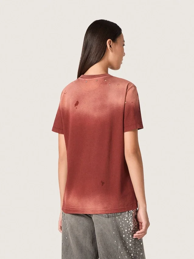 Damen-Hemd aus rostfarbenem Baumwolljersey mit Blumenprint