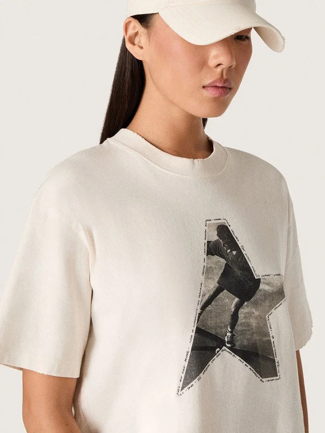 Damen-Hemd aus weissem Baumwolljersey mit Sternenprint