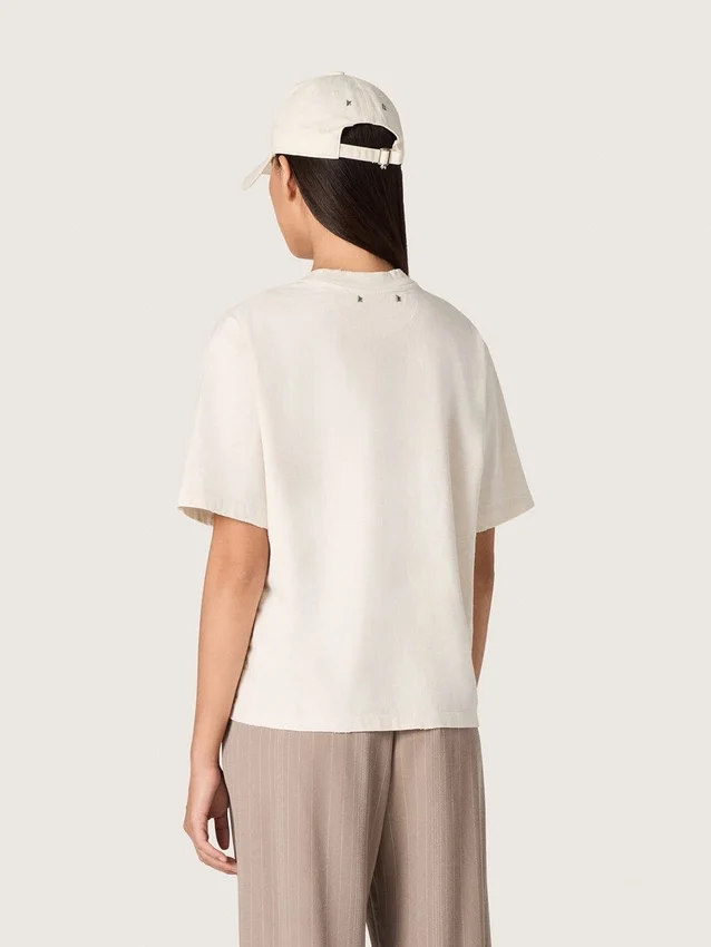 Damen-Hemd aus weissem Baumwolljersey mit Sternenprint