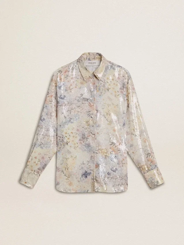 Damen-Hemd mit mehrfarbigem Blumen-Paillettenprint
