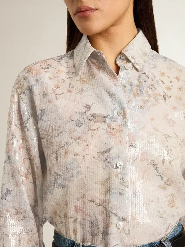 Damen-Hemd mit mehrfarbigem Blumen-Paillettenprint