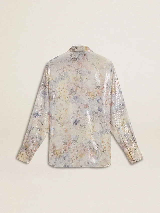 Damen-Hemd mit mehrfarbigem Blumen-Paillettenprint