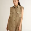 Damen-Hemdkleid aus sandfarbenem Denim mit Military-Details