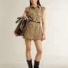 Damen-Hemdkleid aus sandfarbenem Denim mit Military-Details