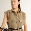 Damen-Hemdkleid aus sandfarbenem Denim mit Military-Details