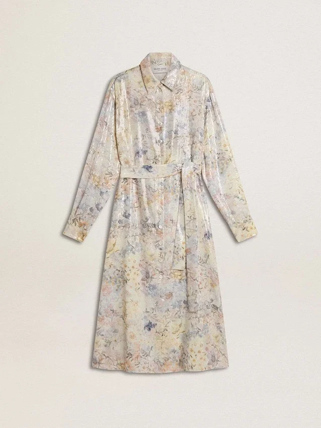 Damen-Hemdkleid mit mehrfarbigem Blumenprint aus Pailletten