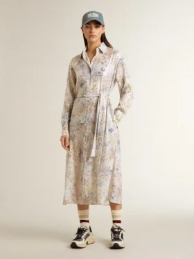 Damen-Hemdkleid mit mehrfarbigem Blumenprint aus Pailletten
