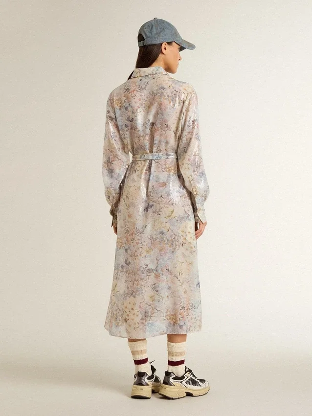 Damen-Hemdkleid mit mehrfarbigem Blumenprint aus Pailletten