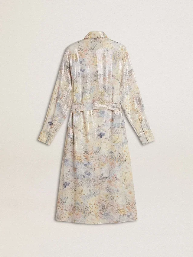 Damen-Hemdkleid mit mehrfarbigem Blumenprint aus Pailletten