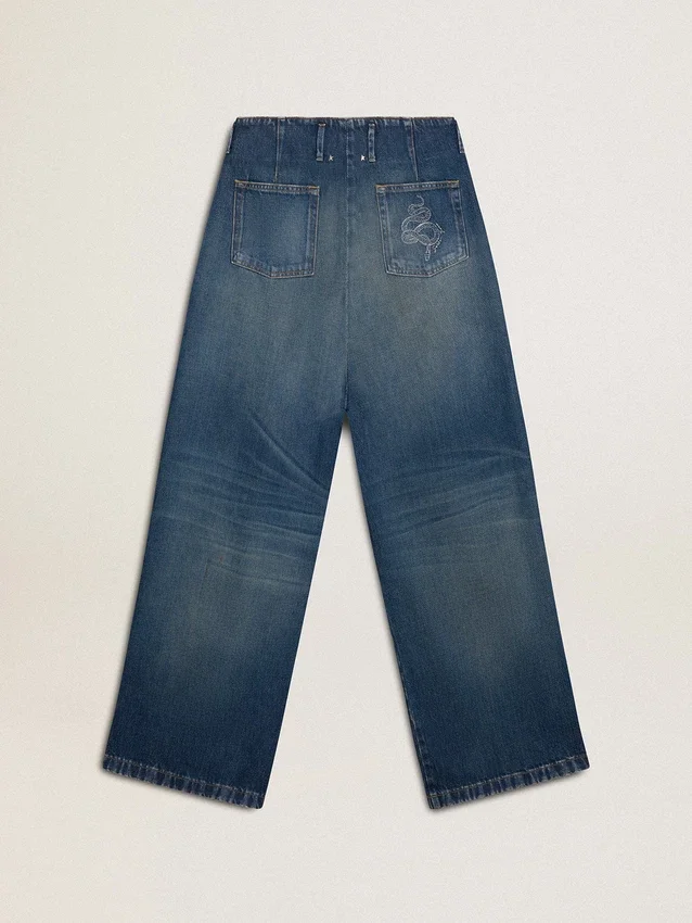 Damen-Jeans mit weitem Bein und mittlerer Waschung zum chinesischen Neujahr