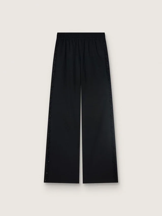 Damen-Jogginghose aus schwarzem Wolltwill mit Paillettenstickerei