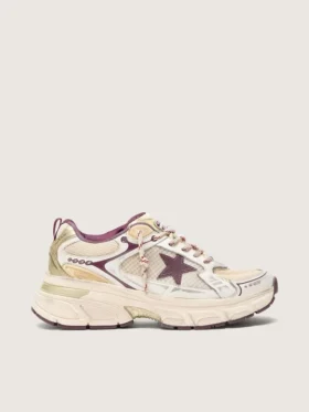 Damen-Lightstar CNY aus weissem Mesh und Leder mit weinrotem TPU-Stern