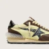 Damen-Marathon aus limettengrünem Nylon mit schwarzem Stern und braunen Wildledereinsätzen