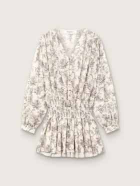Damen-Minikleid aus Baumwolle mit schwarz-weissem Blumenprint