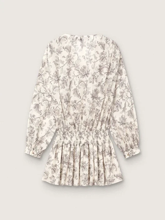Damen-Minikleid aus Baumwolle mit schwarz-weissem Blumenprint