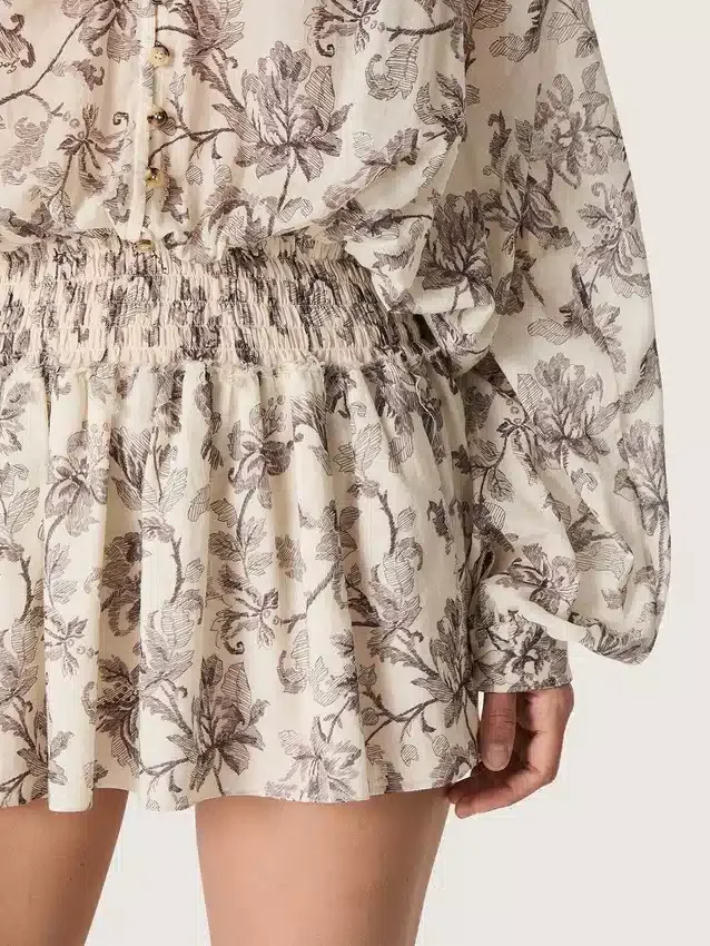 Damen-Minikleid aus Baumwolle mit schwarz-weissem Blumenprint