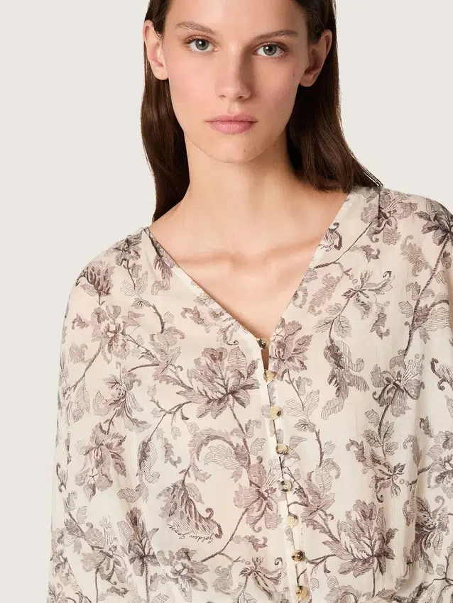 Damen-Minikleid aus Baumwolle mit schwarz-weissem Blumenprint