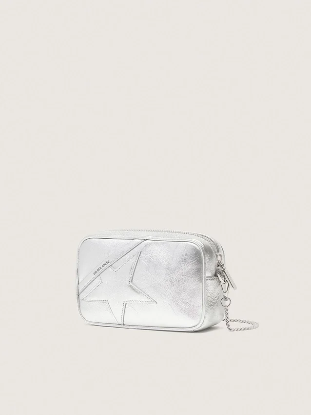 Damen-Minitasch-Star Bag aus silberlaminiertem Leder mit Ton-in-Ton-Stern