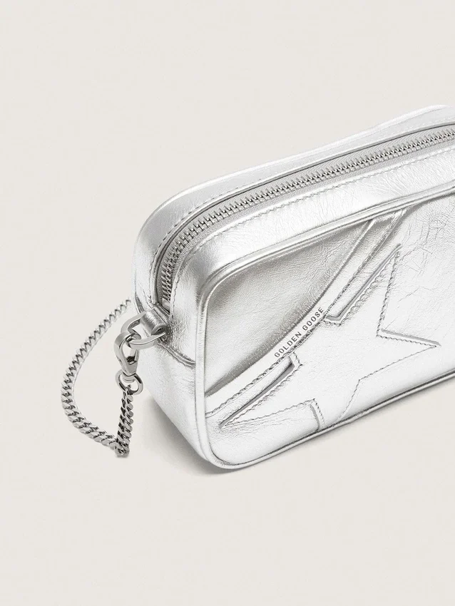 Damen-Minitasch-Star Bag aus silberlaminiertem Leder mit Ton-in-Ton-Stern