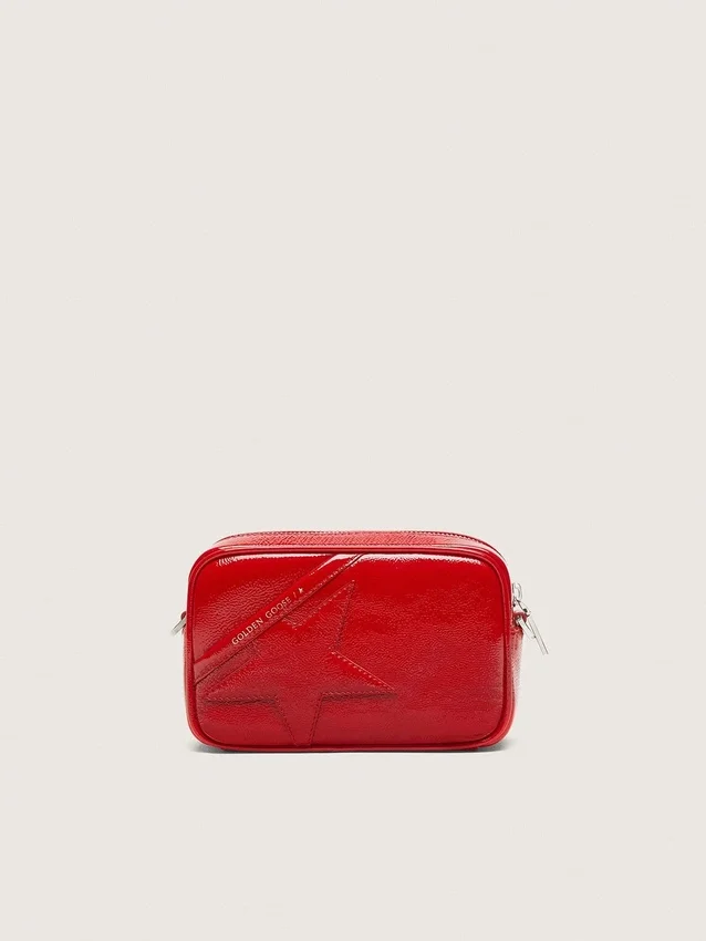 Damen-Minitasche mit Stern aus rot lackiertem Leder mit Ton-in-Ton-Stern