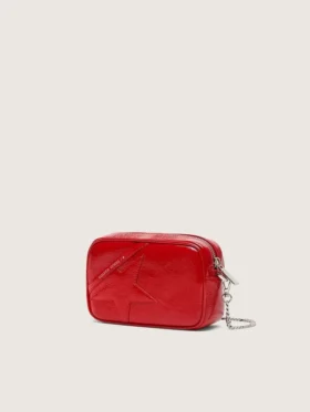 Damen-Minitasche mit Stern aus rot lackiertem Leder mit Ton-in-Ton-Stern