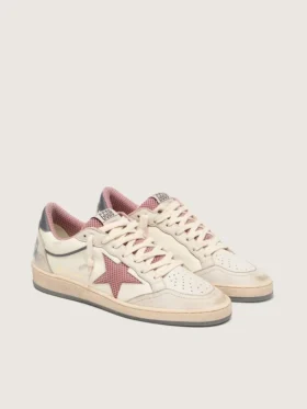 Damen-Modell «Ball Star LTD» aus beigem Leder mit rosa Mesh-Stern und blauer Fersenlasche aus Leder