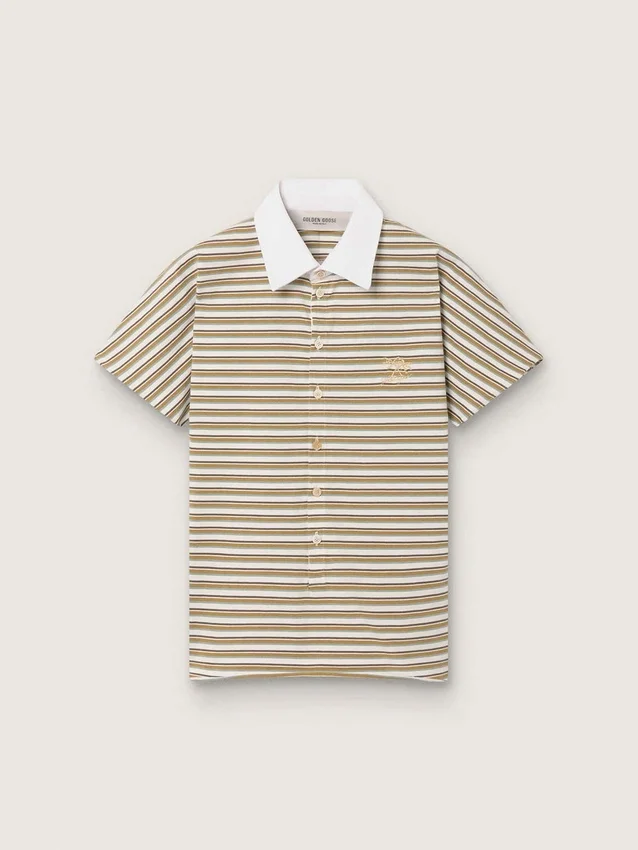Damen-Polo-Hemd aus gestreiftem Jersey mit kontrastierendem Kragen