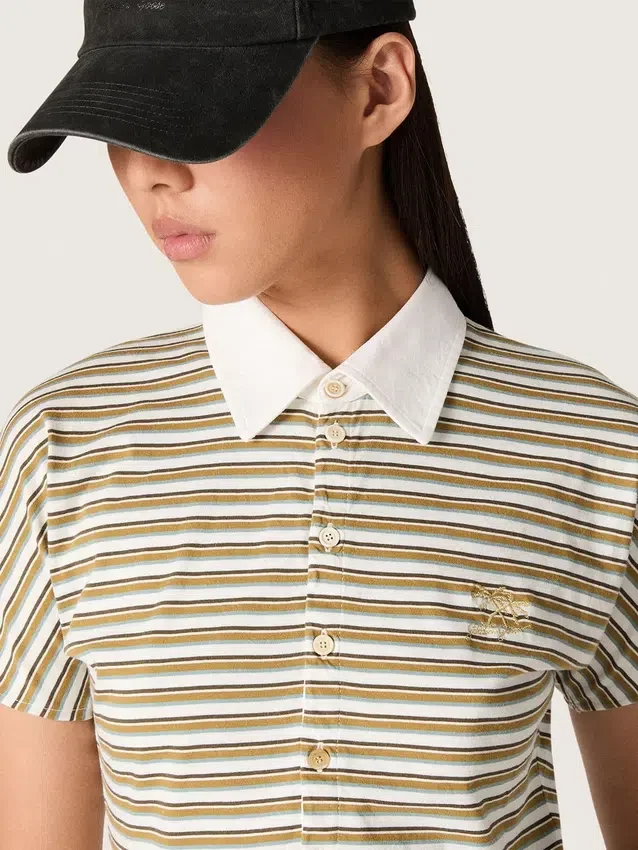 Damen-Polo-Hemd aus gestreiftem Jersey mit kontrastierendem Kragen