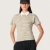 Damen-Polo-Hemd aus gestreiftem Jersey mit kontrastierendem Kragen
