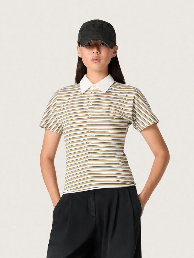Damen-Polo-Hemd aus gestreiftem Jersey mit kontrastierendem Kragen