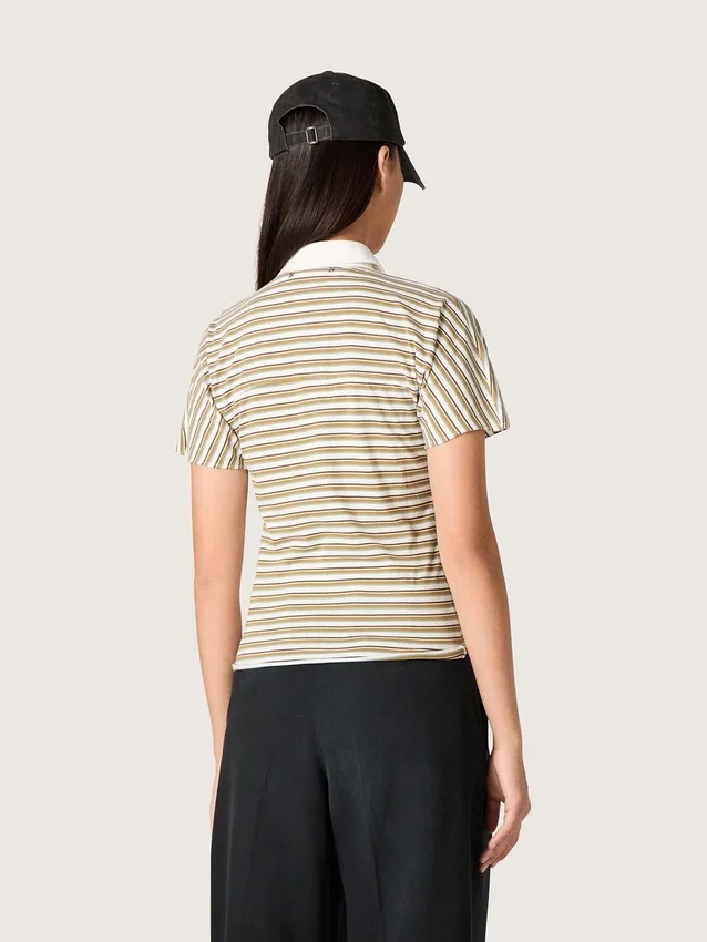 Damen-Polo-Hemd aus gestreiftem Jersey mit kontrastierendem Kragen