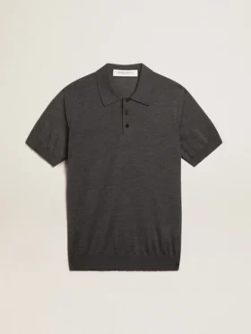 Damen-Poloshirt aus anthrazitfarbener Merinowolle