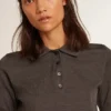 Damen-Poloshirt aus anthrazitfarbener Merinowolle
