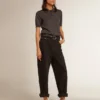 Damen-Poloshirt aus anthrazitfarbener Merinowolle