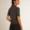Damen-Poloshirt aus anthrazitfarbener Merinowolle