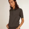 Damen-Poloshirt aus anthrazitfarbener Merinowolle