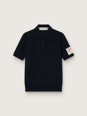 Damen-Poloshirt aus marineblauer Merinowolle