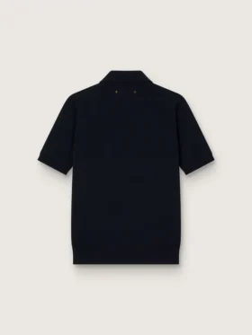 Damen-Poloshirt aus marineblauer Merinowolle