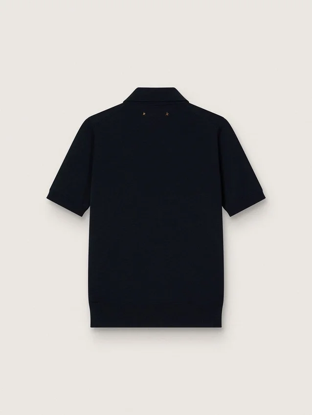 Damen-Poloshirt aus marineblauer Merinowolle