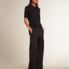 Damen-Poloshirt aus marineblauer Merinowolle