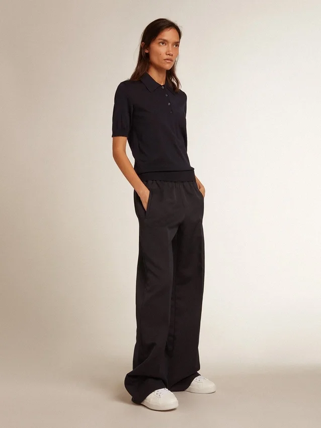 Damen-Poloshirt aus marineblauer Merinowolle